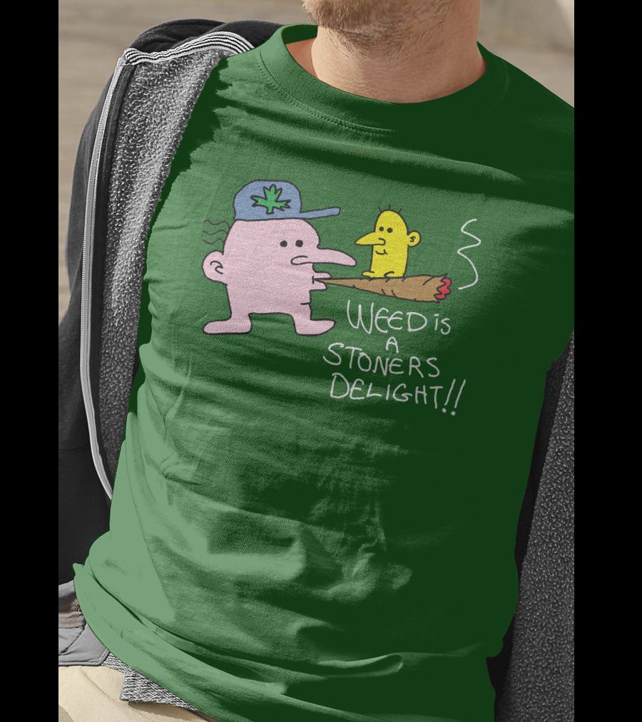 Weed Is A Stoners Delight Cartoon Characters Smoking Joint T-Shirt
