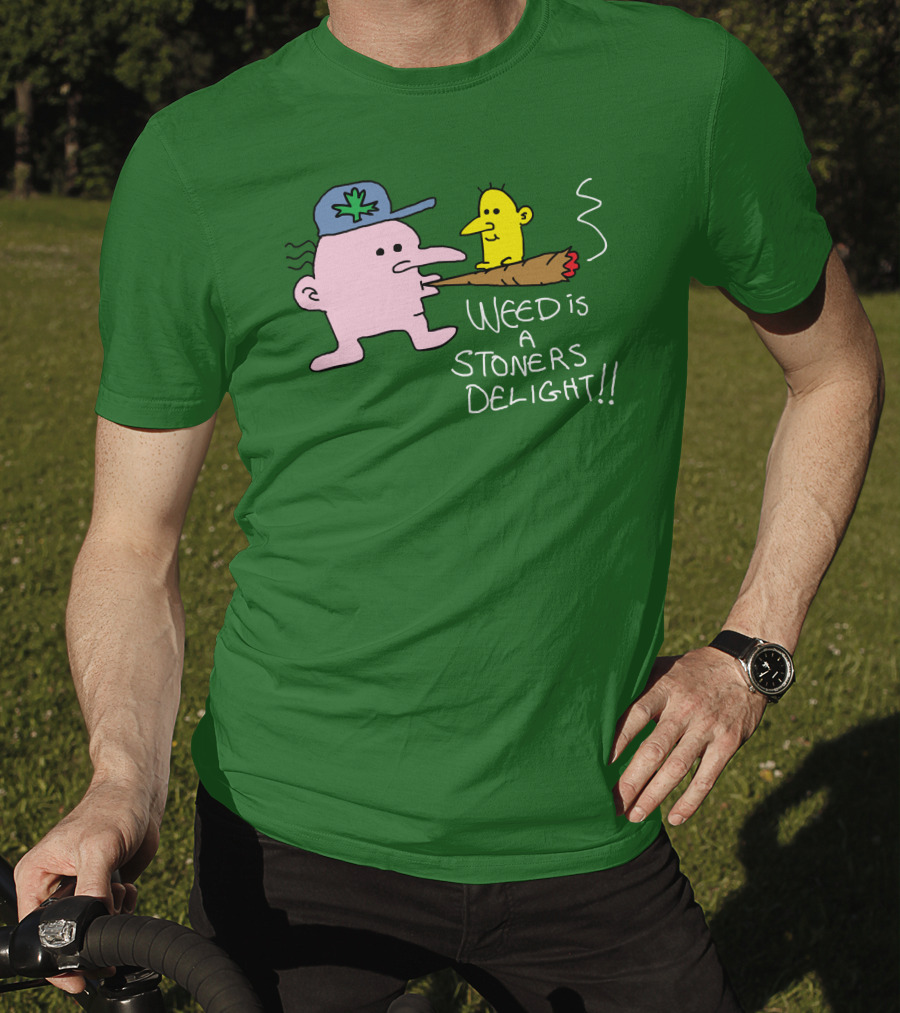 Weed Is A Stoners Delight Cartoon Characters Smoking Joint T-Shirt