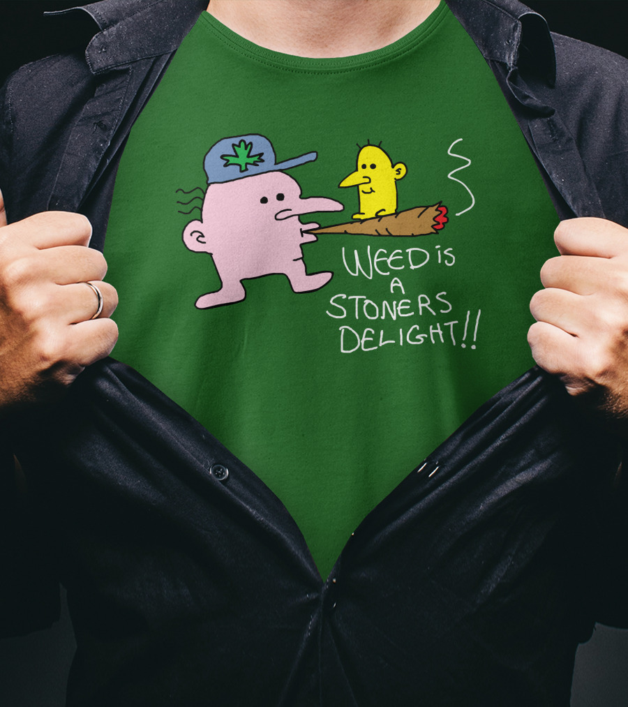 Weed Is A Stoners Delight Cartoon Characters Smoking Joint T-Shirt
