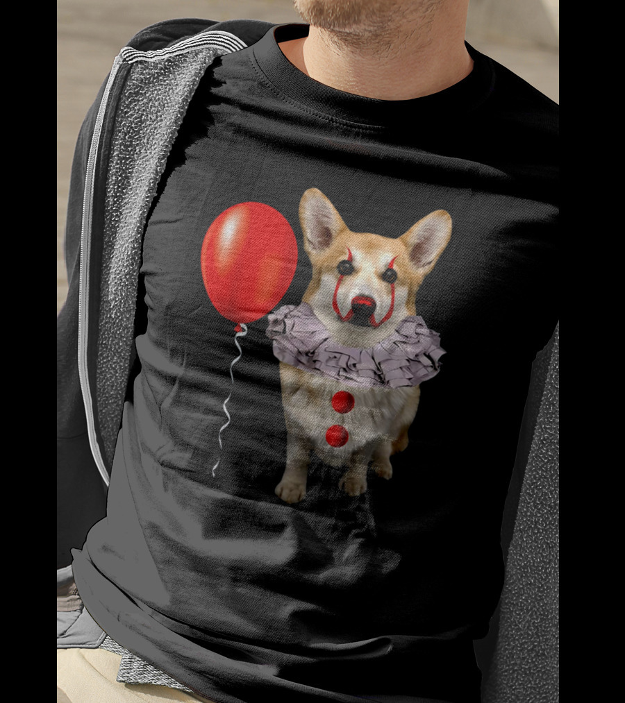 Red Balloon Corgi Scary Clown Funny Costume T-Shirt