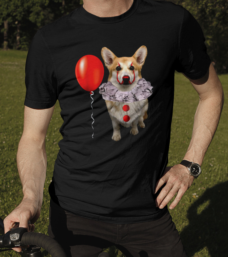 Red Balloon Corgi Scary Clown Funny Costume T-Shirt