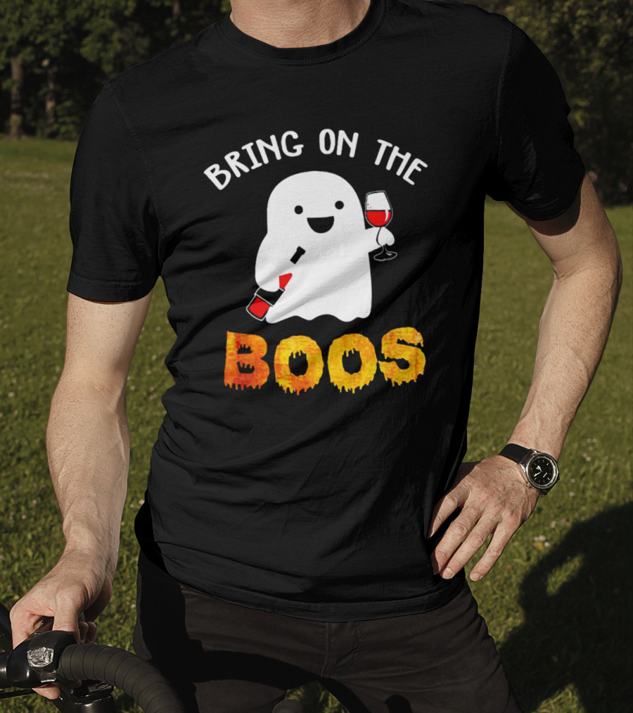Bring On The Boos Funny Wine Ghost Holding Bottle And Glass Of Red Wine T-Shirt