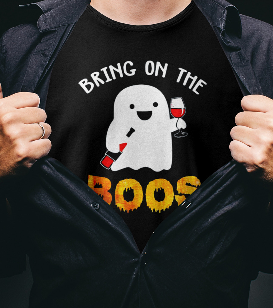 Bring On The Boos Funny Wine Ghost Holding Bottle And Glass Of Red Wine T-Shirt