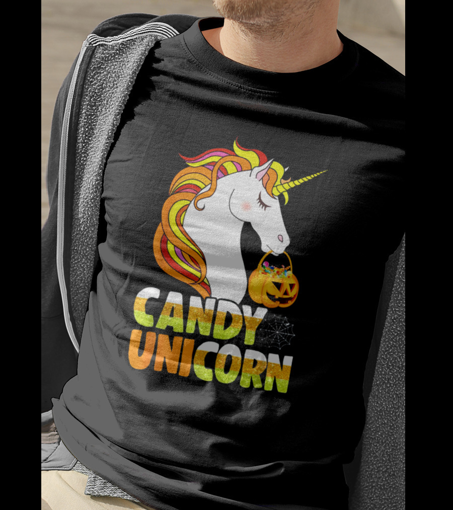Candy Corn Unicorn Halloween Pumpkin Treats Girls T-Shirt