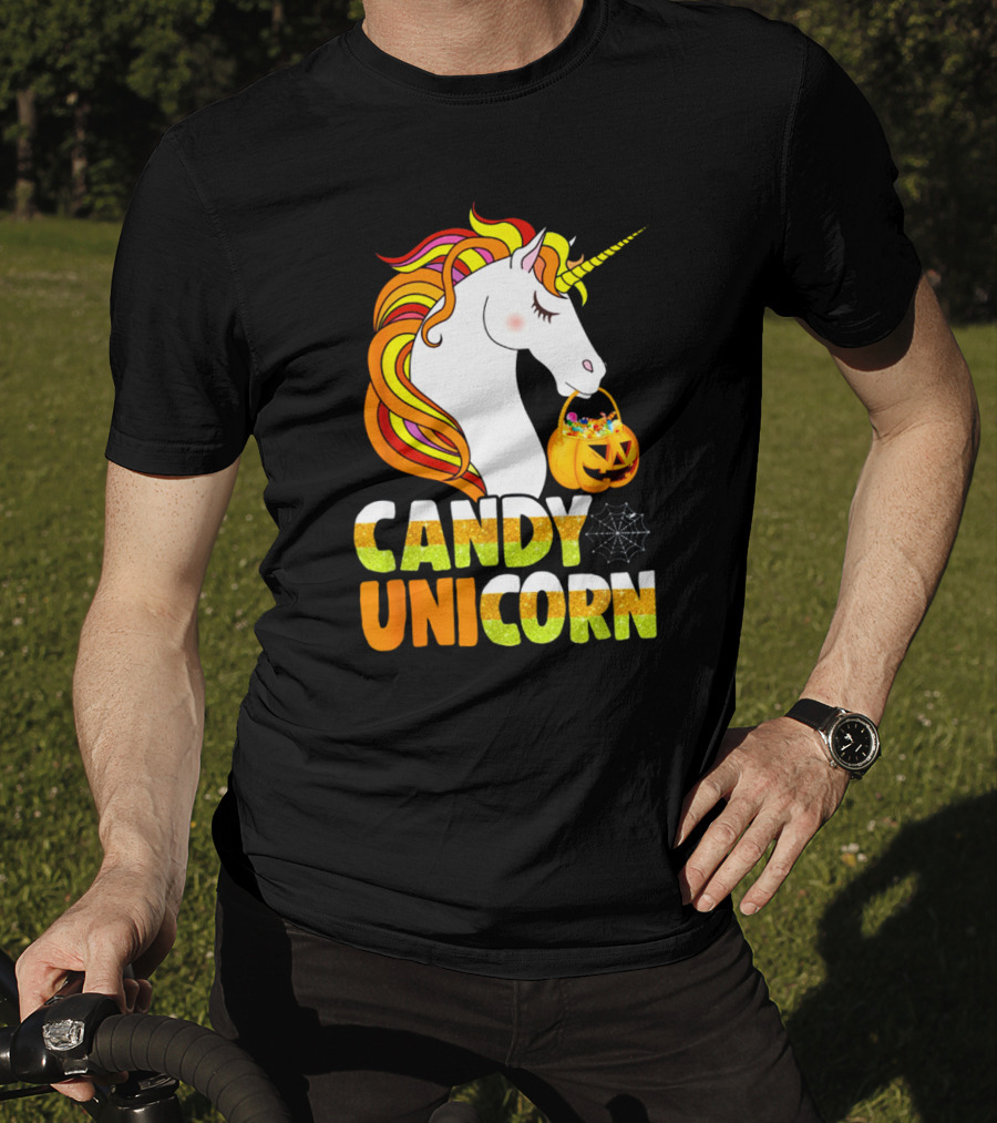 Candy Corn Unicorn Halloween Pumpkin Treats Girls T-Shirt