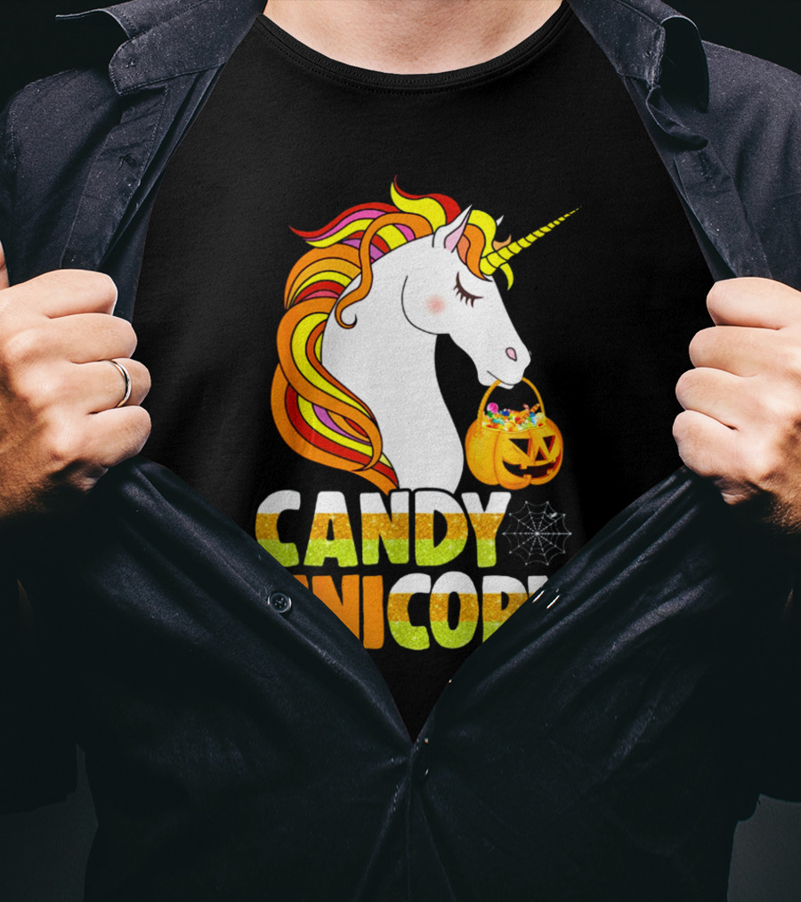 Candy Corn Unicorn Halloween Pumpkin Treats Girls T-Shirt