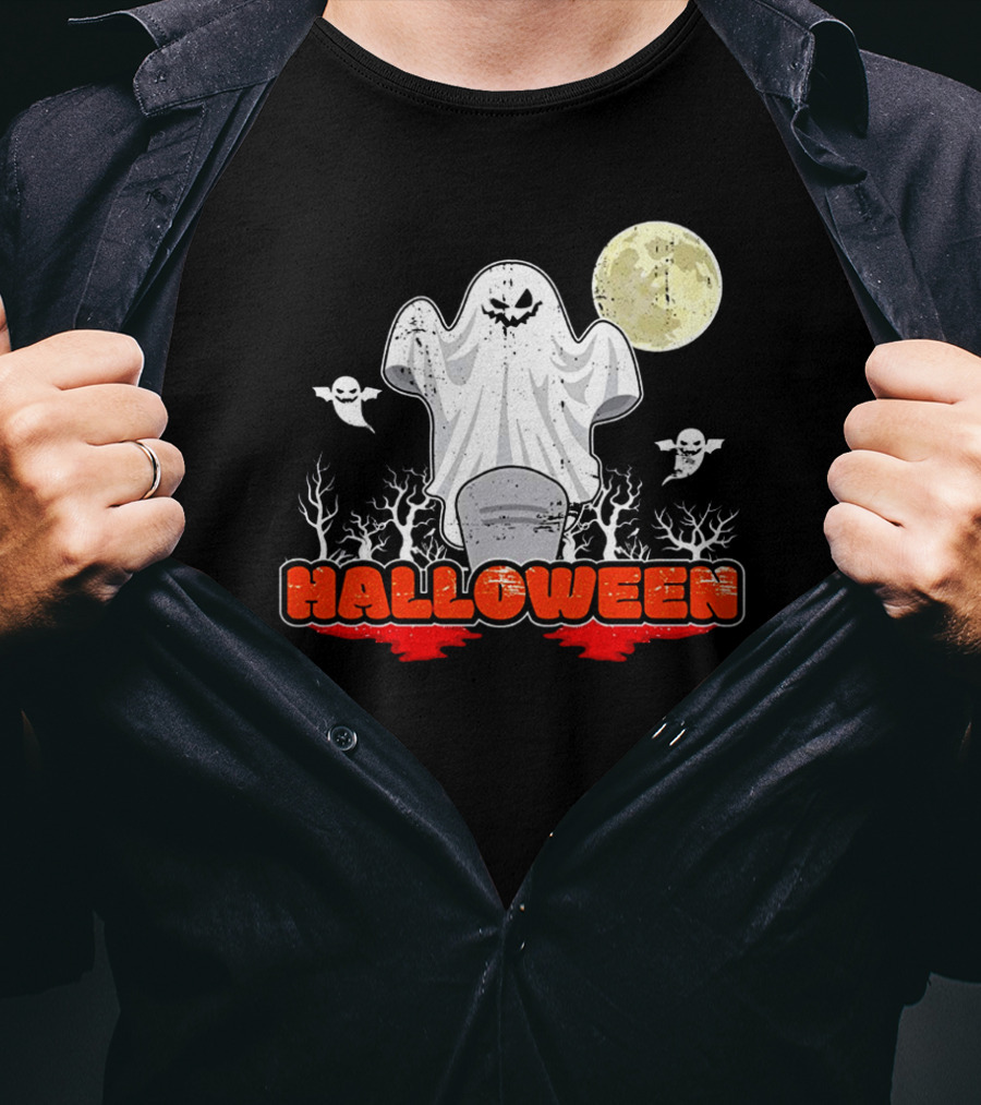 Halloween Ghostly Spirits With Haunted Moonlit Trees T-Shirt