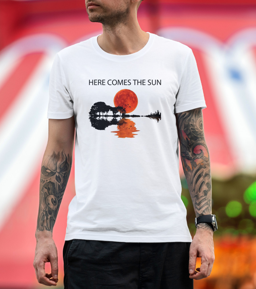 Here Comes The Sun Sunset Reflection Trees Silhouette Skyline Moon T-Shirt
