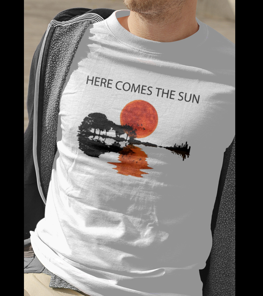 Here Comes The Sun Sunset Reflection Trees Silhouette Skyline Moon T-Shirt
