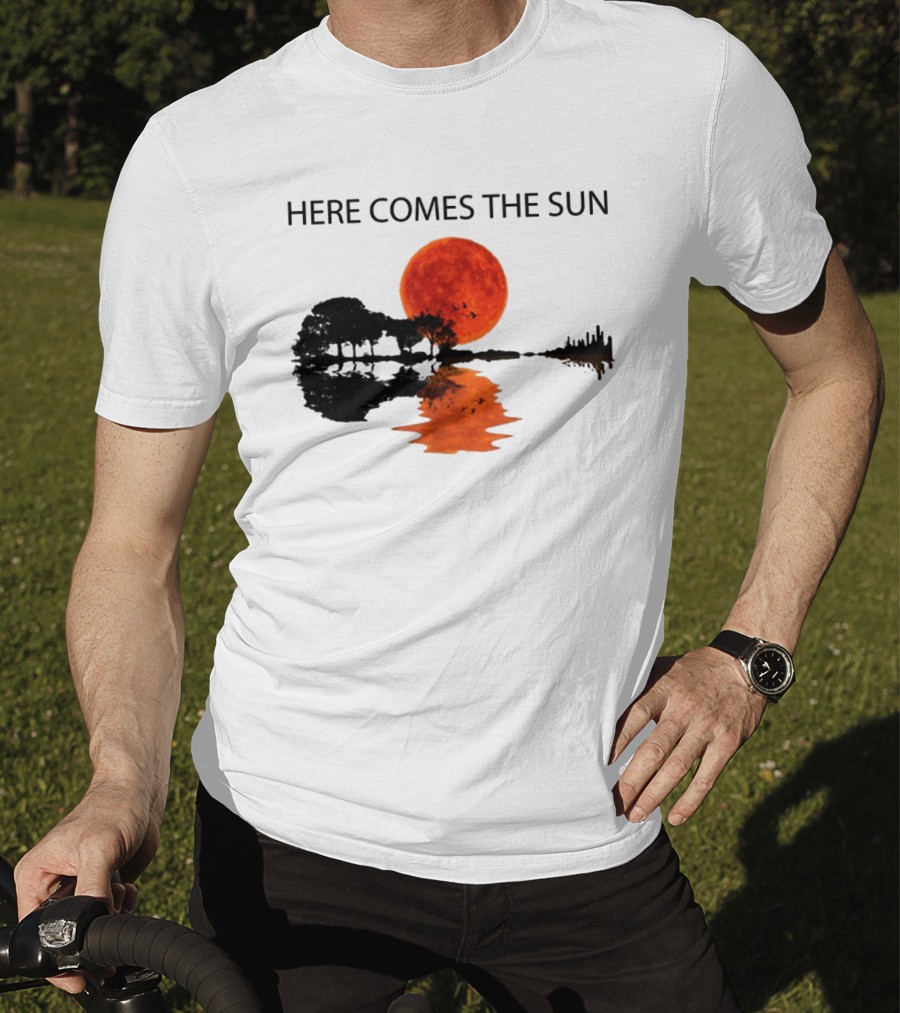 Here Comes The Sun Sunset Reflection Trees Silhouette Skyline Moon T-Shirt