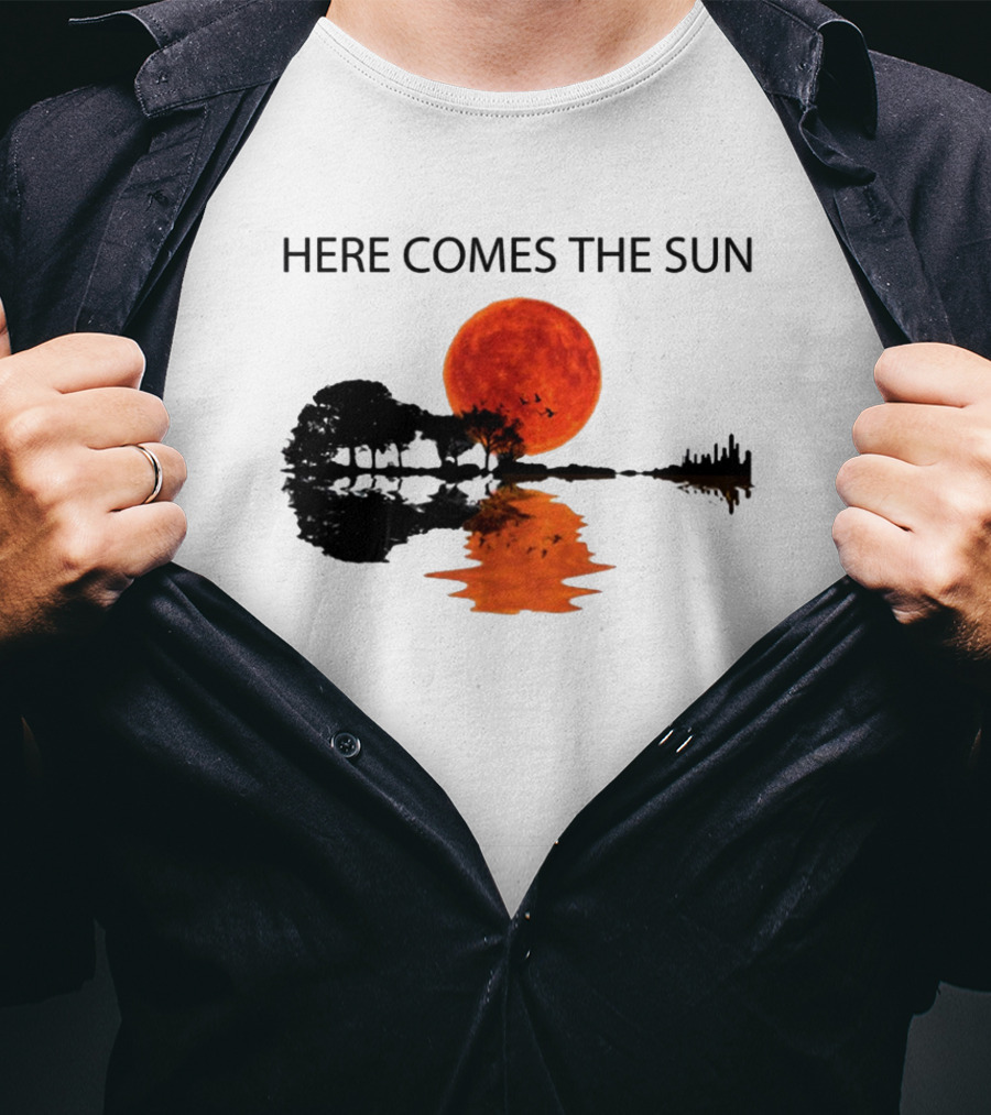 Here Comes The Sun Sunset Reflection Trees Silhouette Skyline Moon T-Shirt