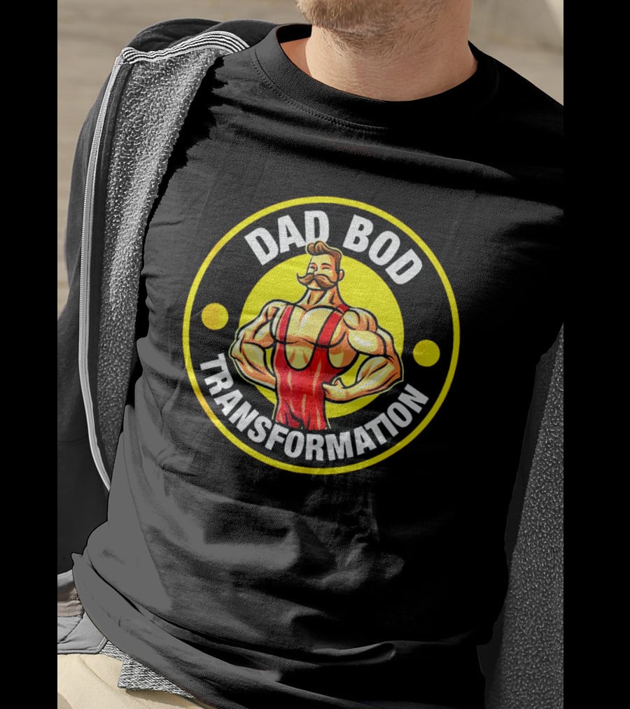 Dad Bod Transformation Muscular Cartoon Character T-Shirt