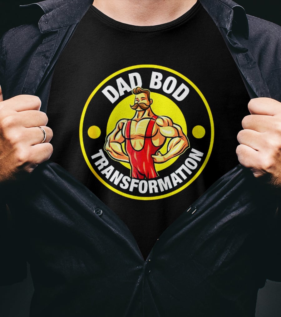 Dad Bod Transformation Muscular Cartoon Character T-Shirt