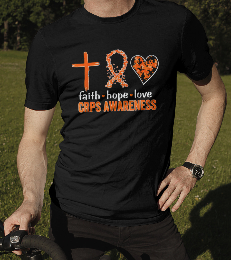 Faith Hope Love Cross Ribbon Heart CRPS Awareness T-Shirt