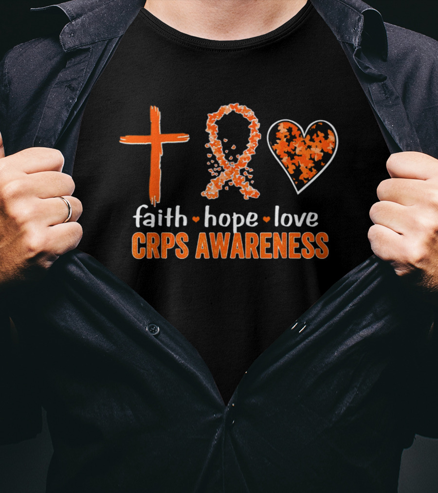 Faith Hope Love Cross Ribbon Heart CRPS Awareness T-Shirt