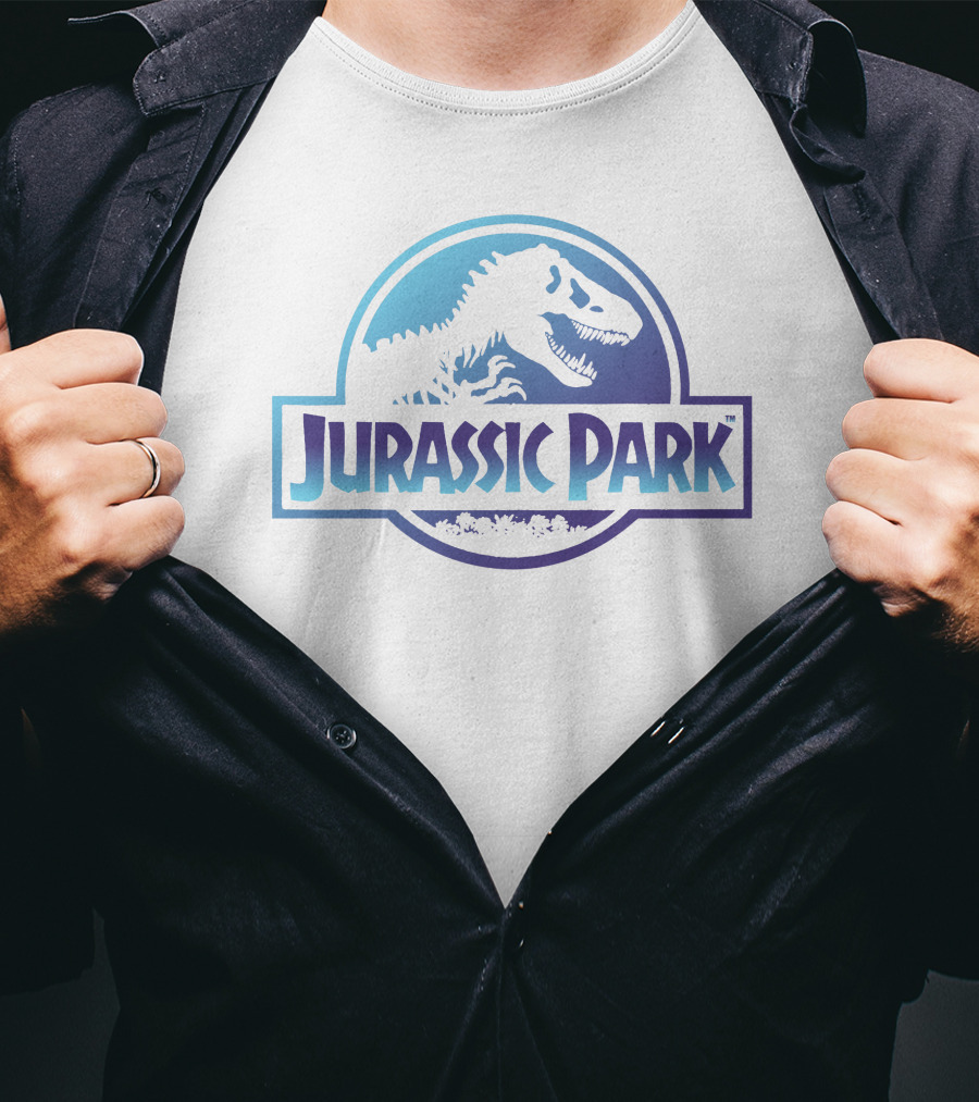 Jurassic Park Dinosaur Logo Blue And White T-Shirt