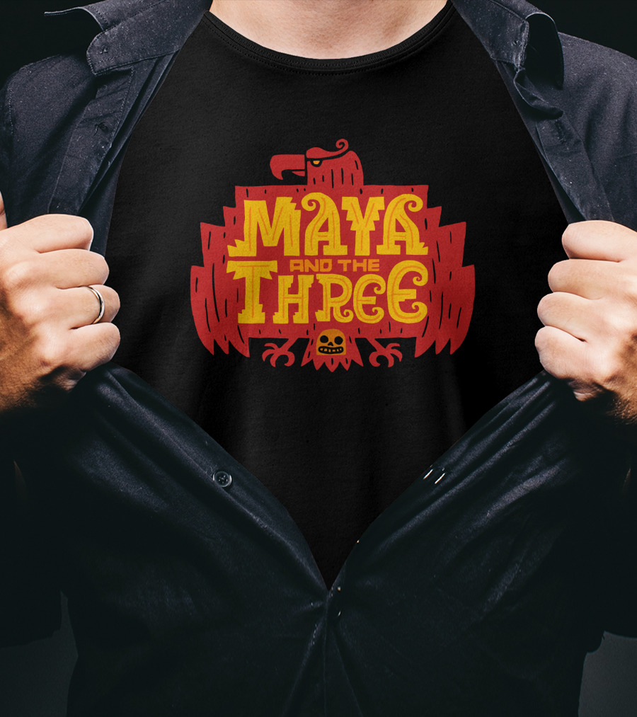 Maya And The Three Aztec-Inspired Red Eagle Emblem T-Shirt