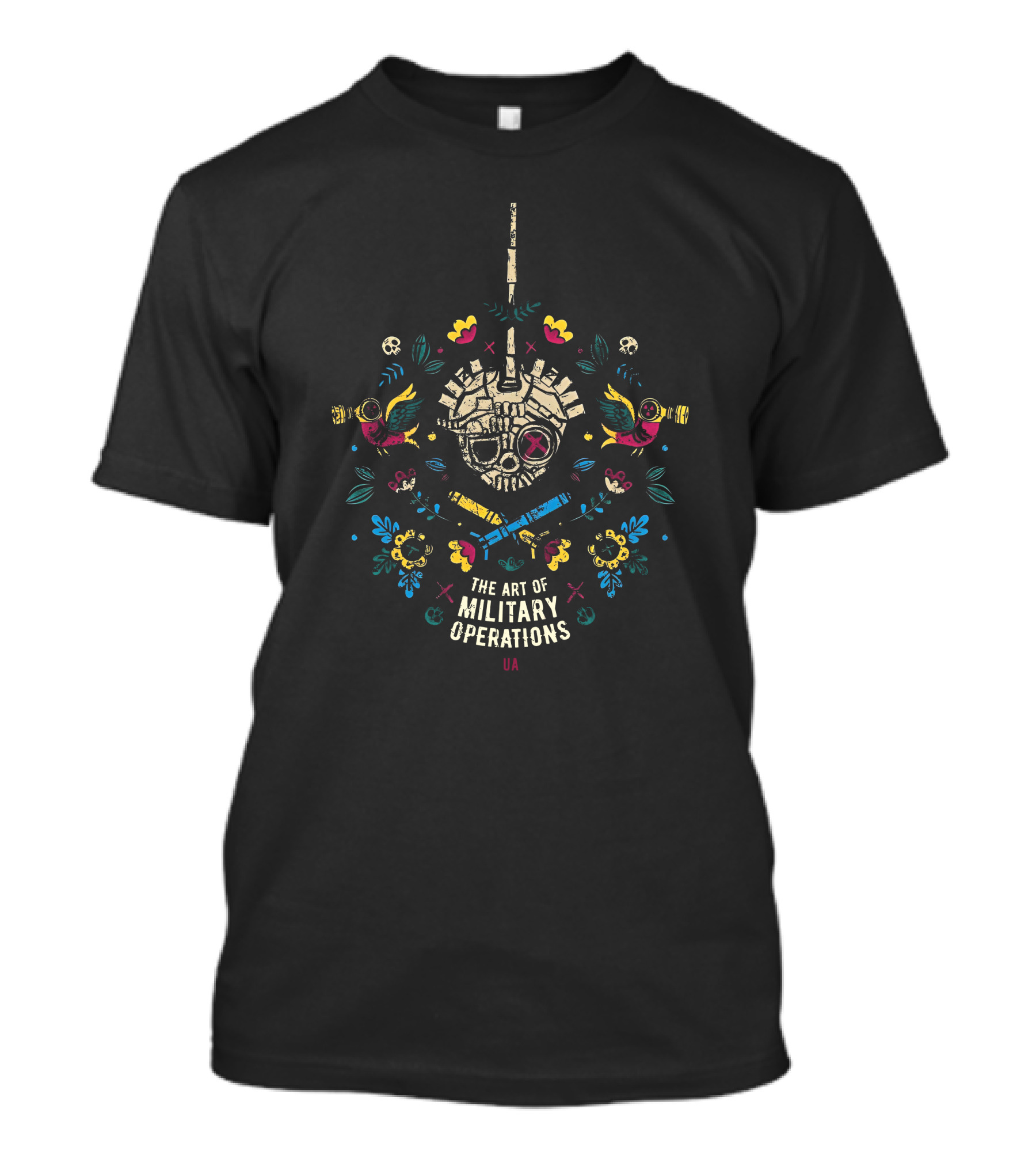 The Art Of Military Operations Ua Skull And Floral T-Shirt