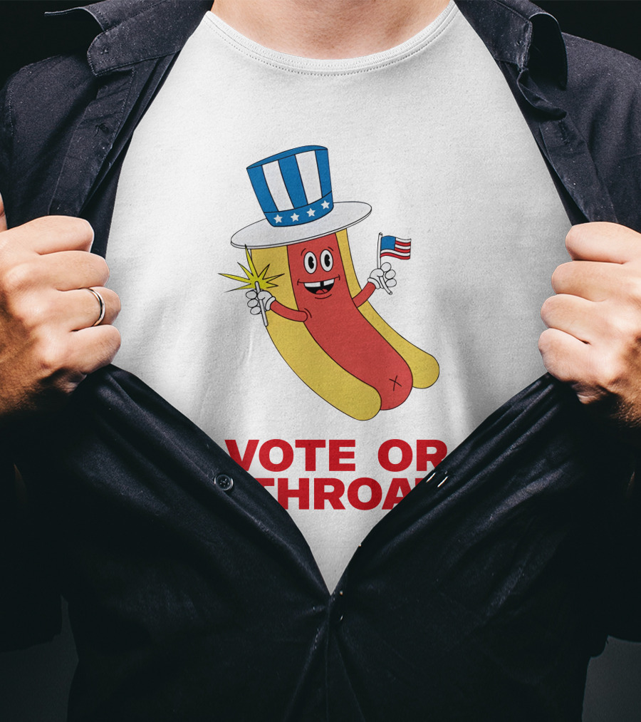 Vote Or Throat Uncle Sam Hotdog With American Flag T-Shirt