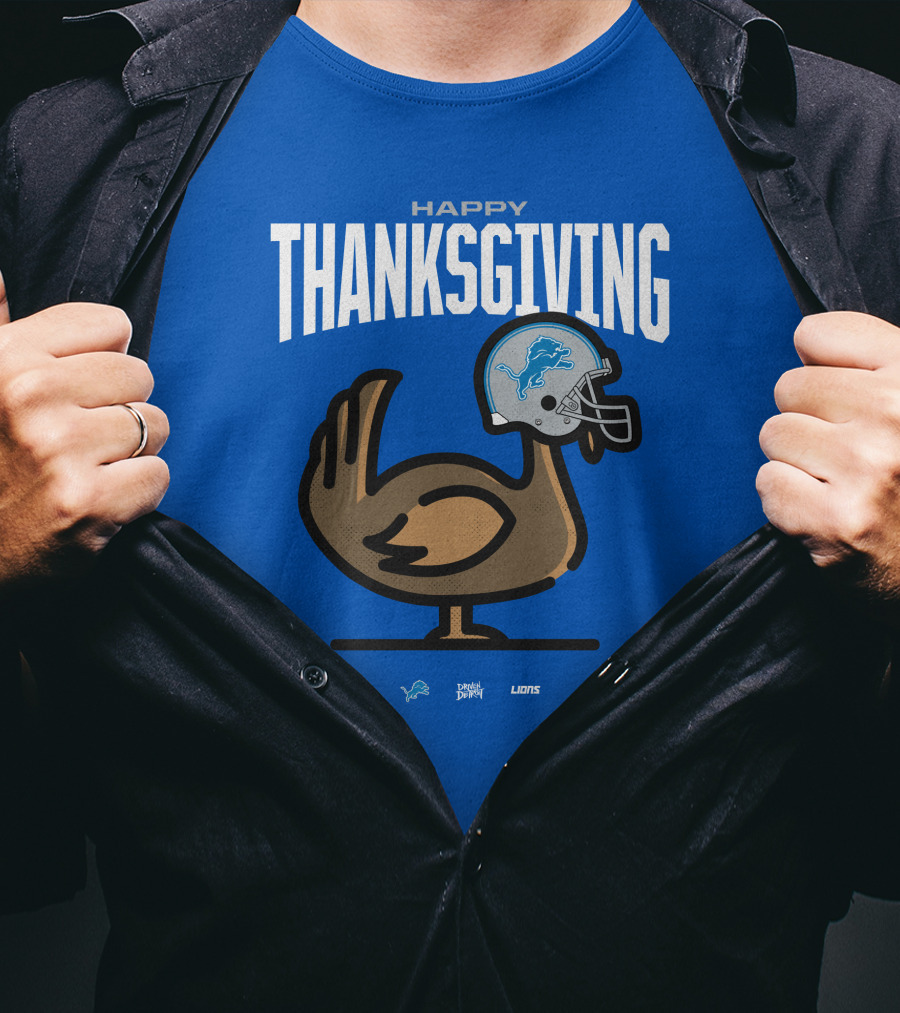 Detroit Lions Happy Thanksgiving Turkey Helmet Thanksgiving T-Shirt