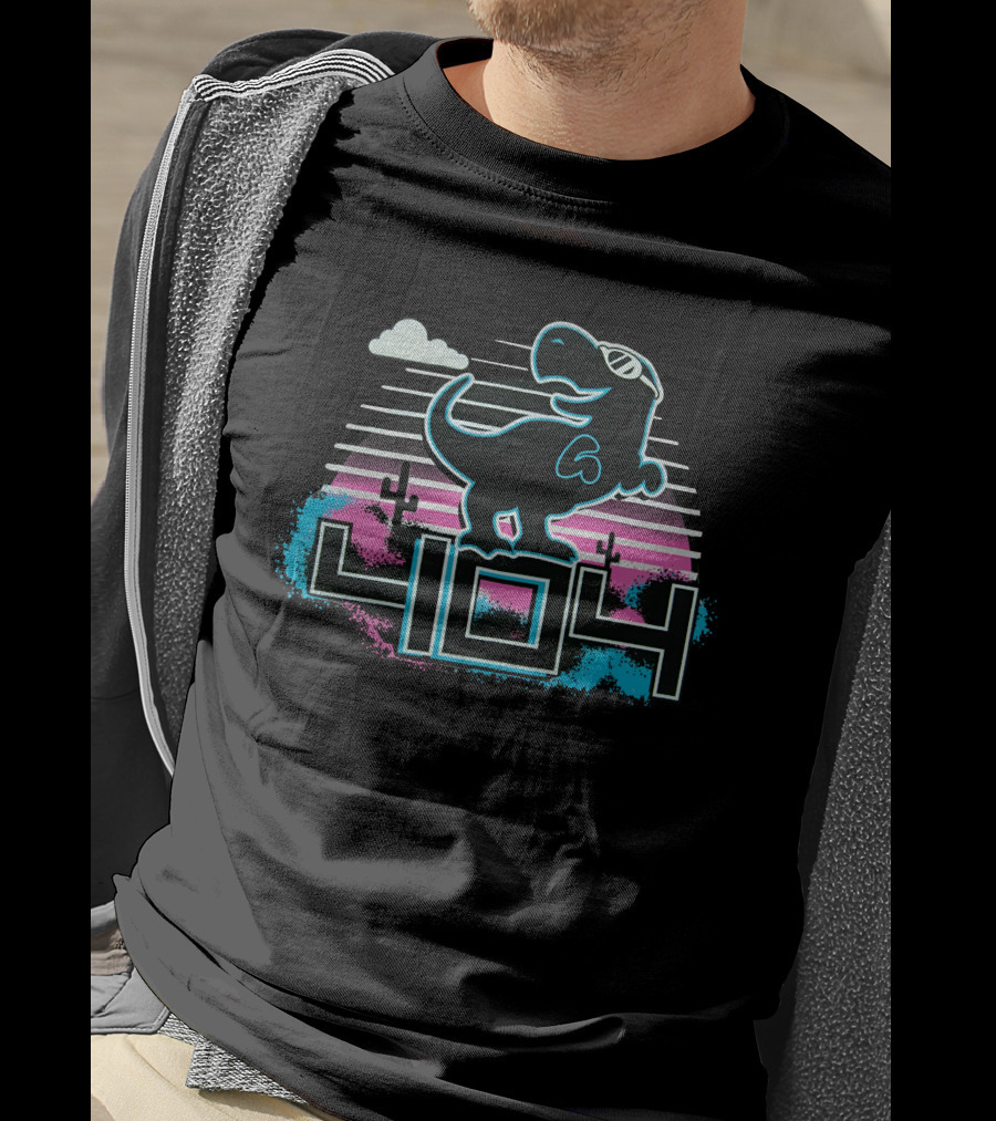 404 Dinosaur Retro Neon Clouds Cactus Sunset T-Shirt