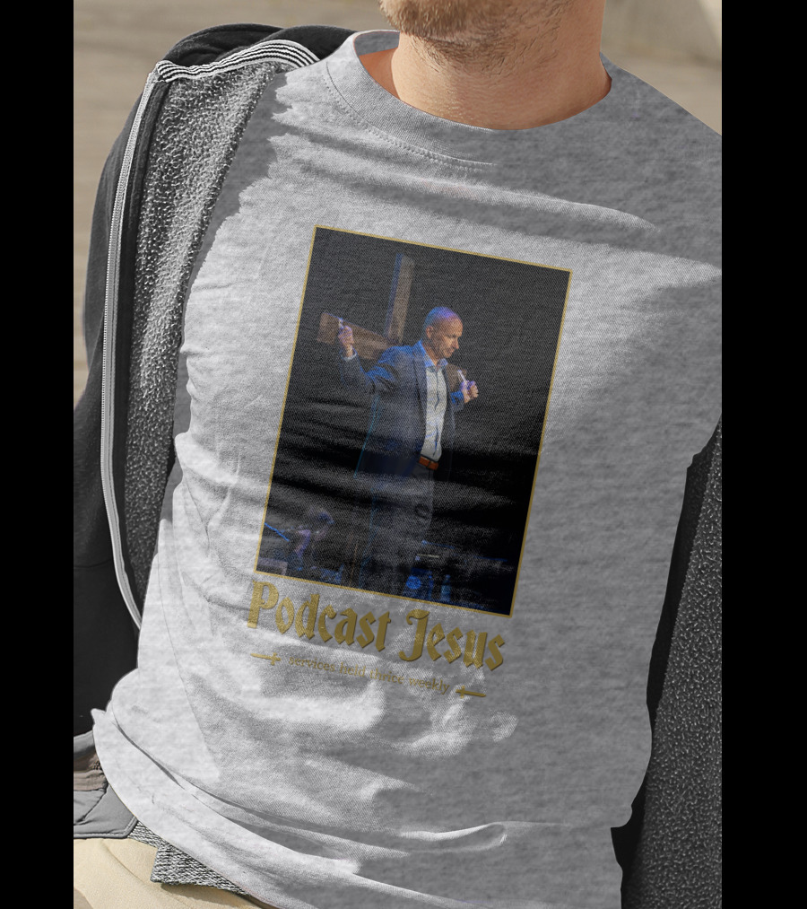 Podcast Jesus Services Held Thrice Weekly Speaker With Cross Image T-Shirt
