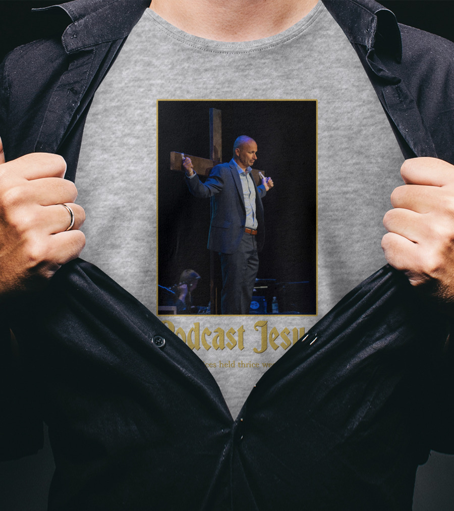 Podcast Jesus Services Held Thrice Weekly Speaker With Cross Image T-Shirt