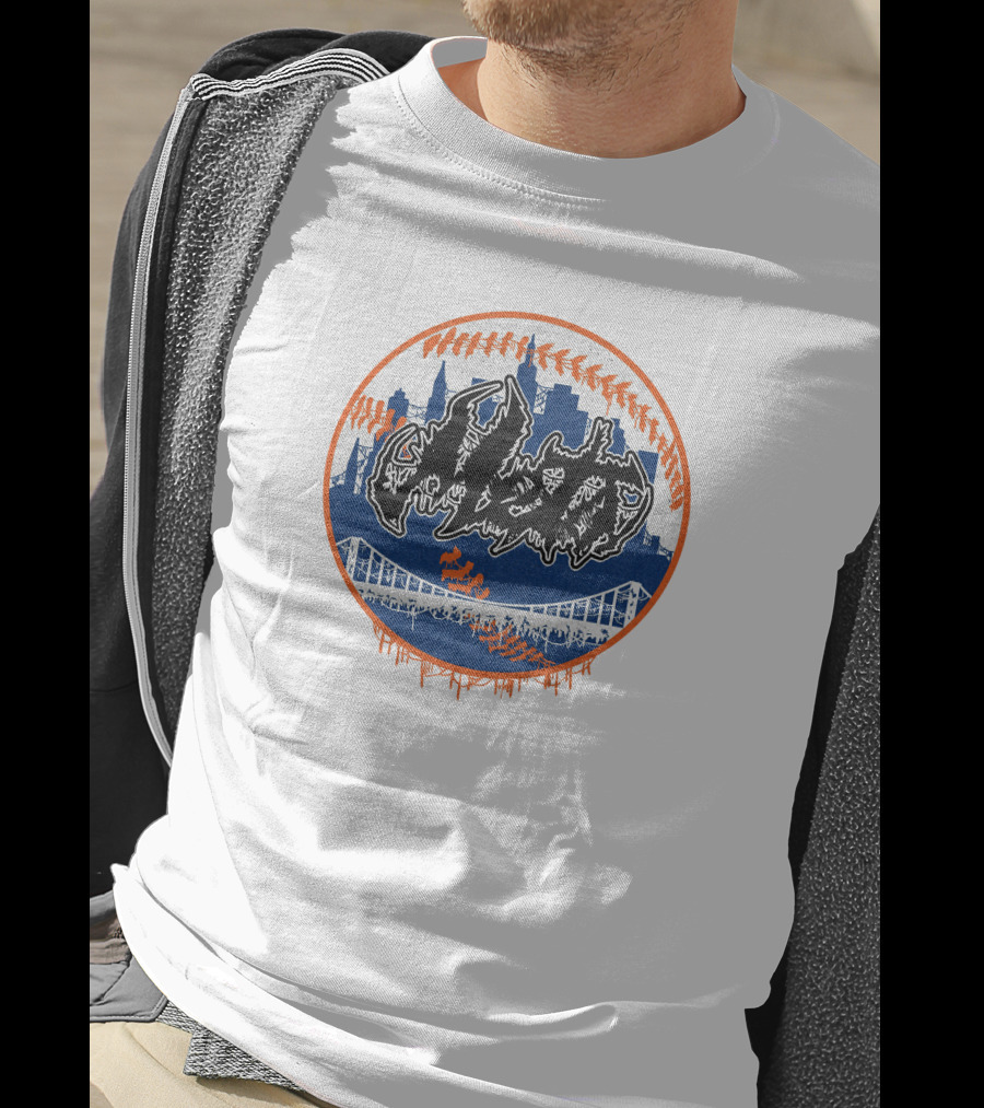 New York Mets Deathcore Baseball Skyline T-Shirt