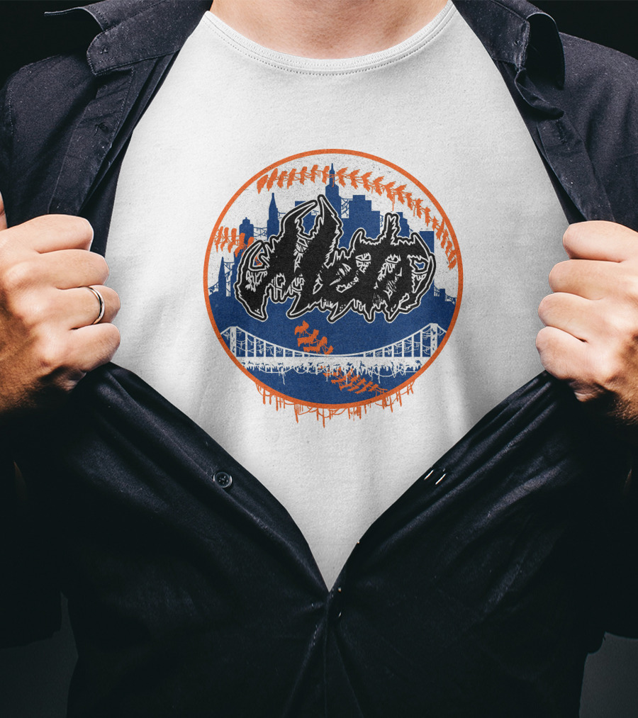 New York Mets Deathcore Baseball Skyline T-Shirt