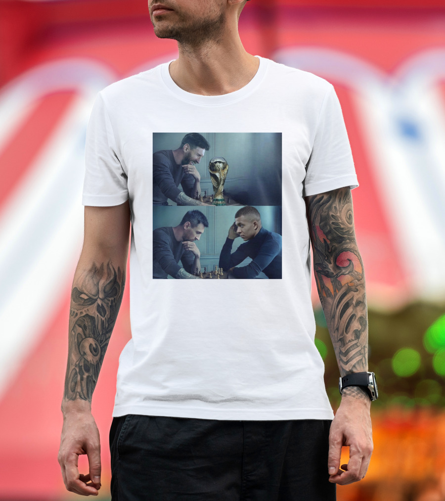 Lionel Messi and Kylian Mbappe Chess Match with FIFA World Cup Trophy T-Shirt
