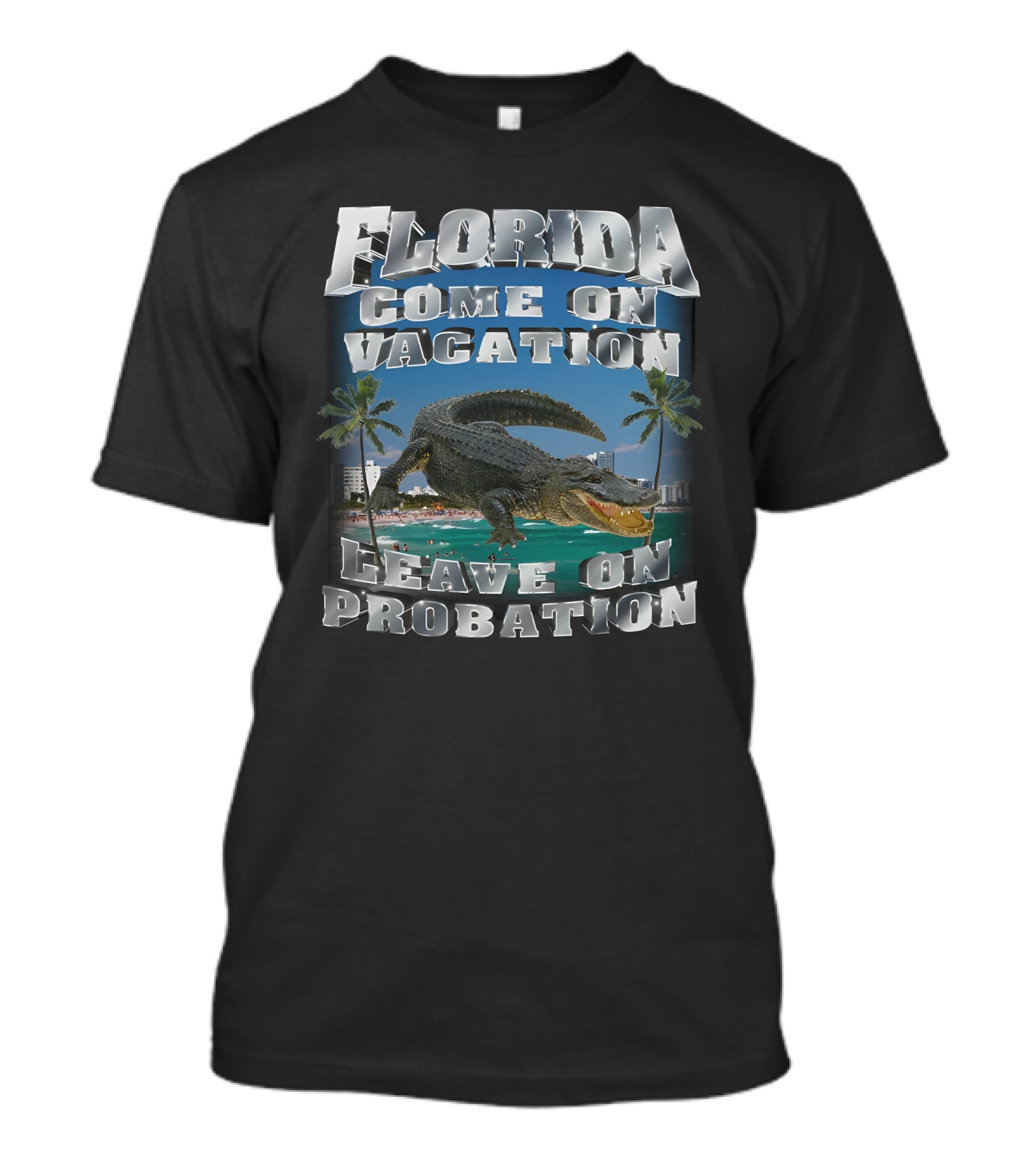 Florida Come On Vacation Leave On Probation Alligator Palm Trees Beach Scene T-Shirt