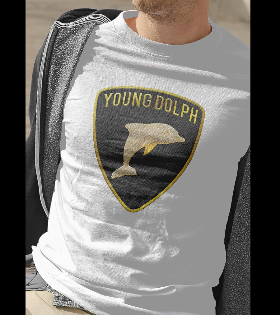 Young Dolph Rich Slave Emblem Gold Dolphin Badge T-Shirt