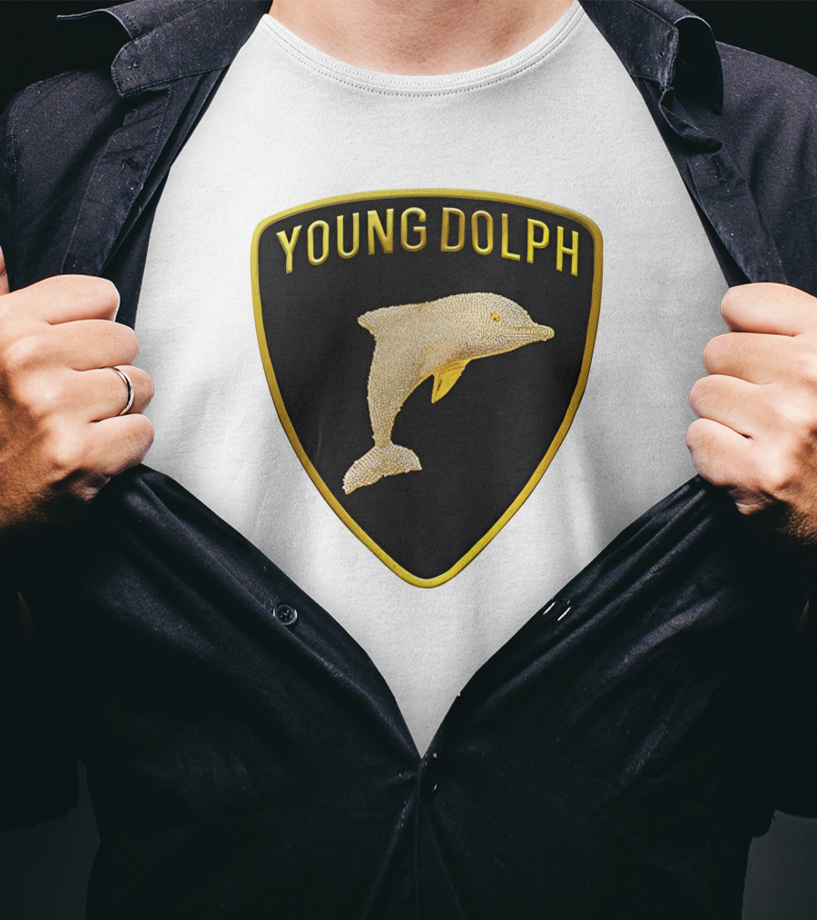 Young Dolph Rich Slave Emblem Gold Dolphin Badge T-Shirt