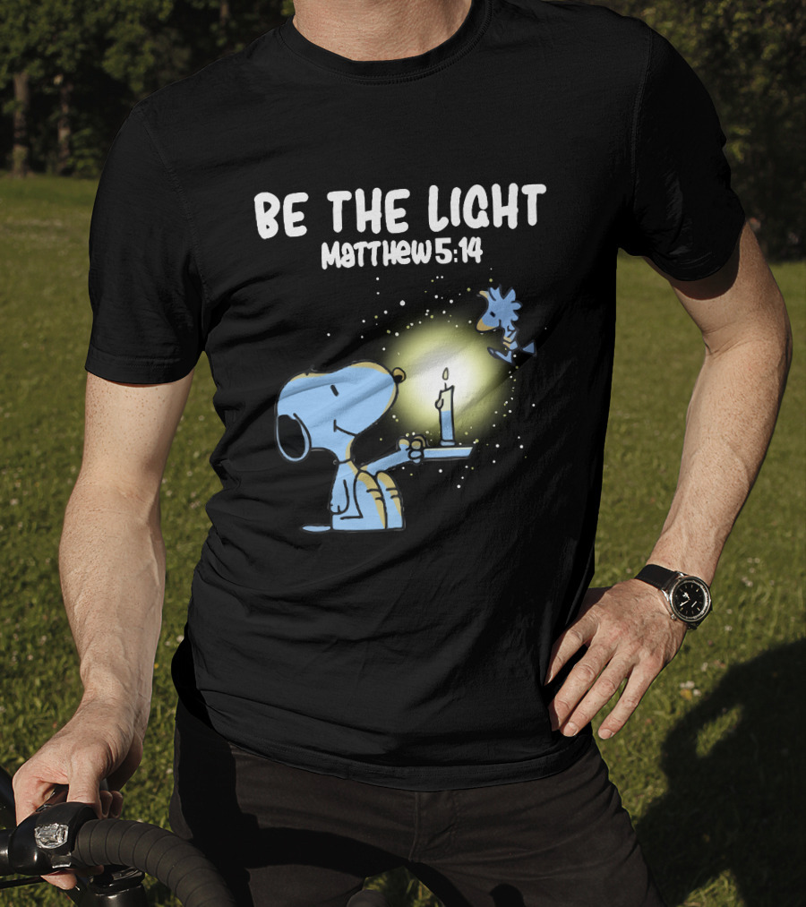 Be The Light Matthew 5:14 Snoopy Holding Candle Woodstock T-Shirt