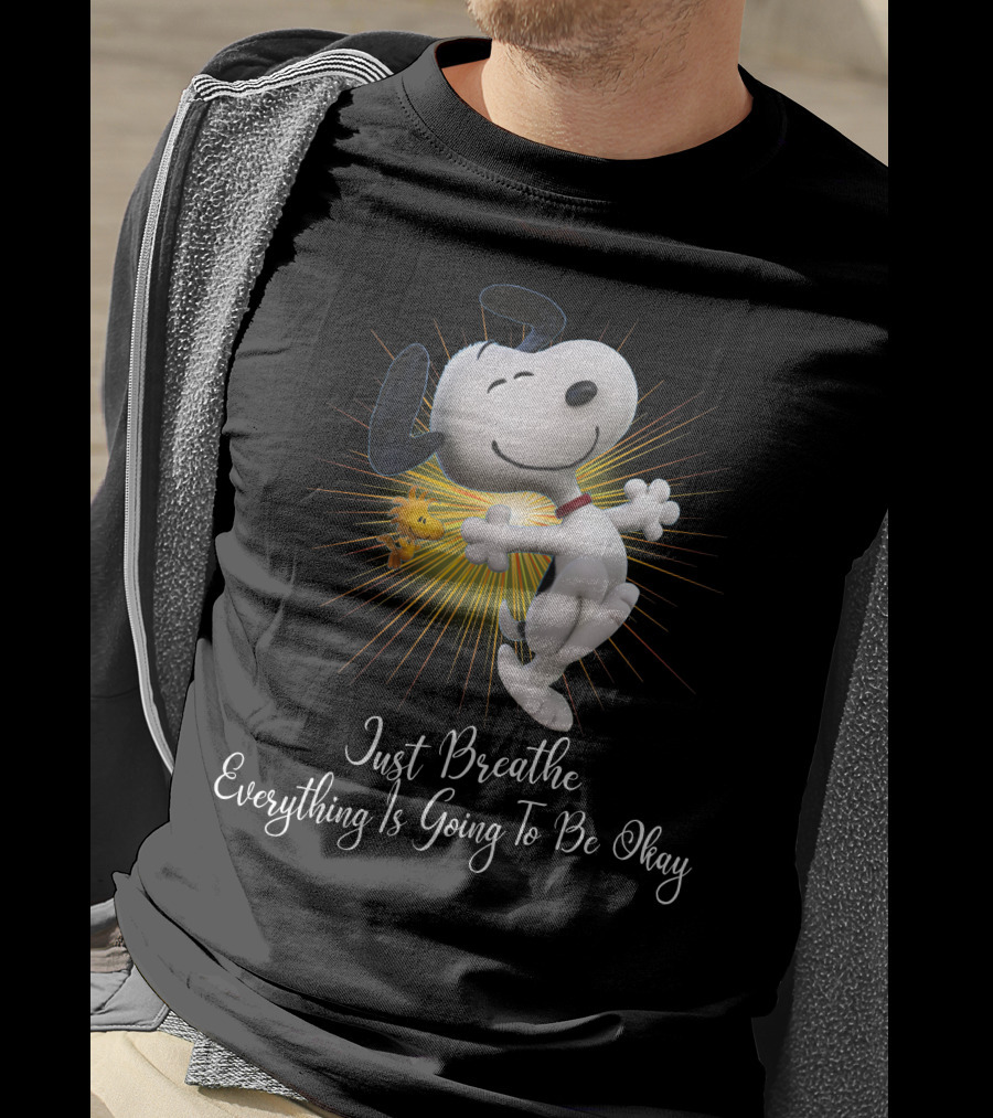 Snoopy Just Breathe Everything Is Going To Be Okay Woodstocks Sunburst T-Shirt