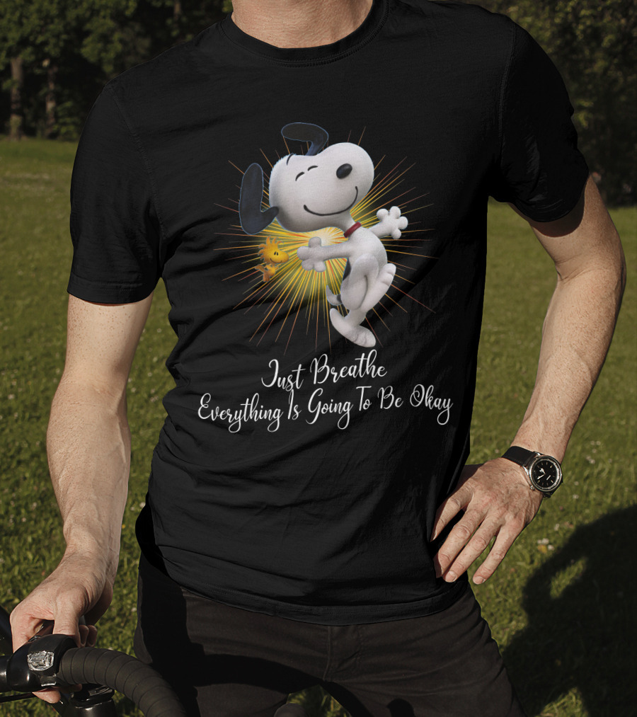 Snoopy Just Breathe Everything Is Going To Be Okay Woodstocks Sunburst T-Shirt
