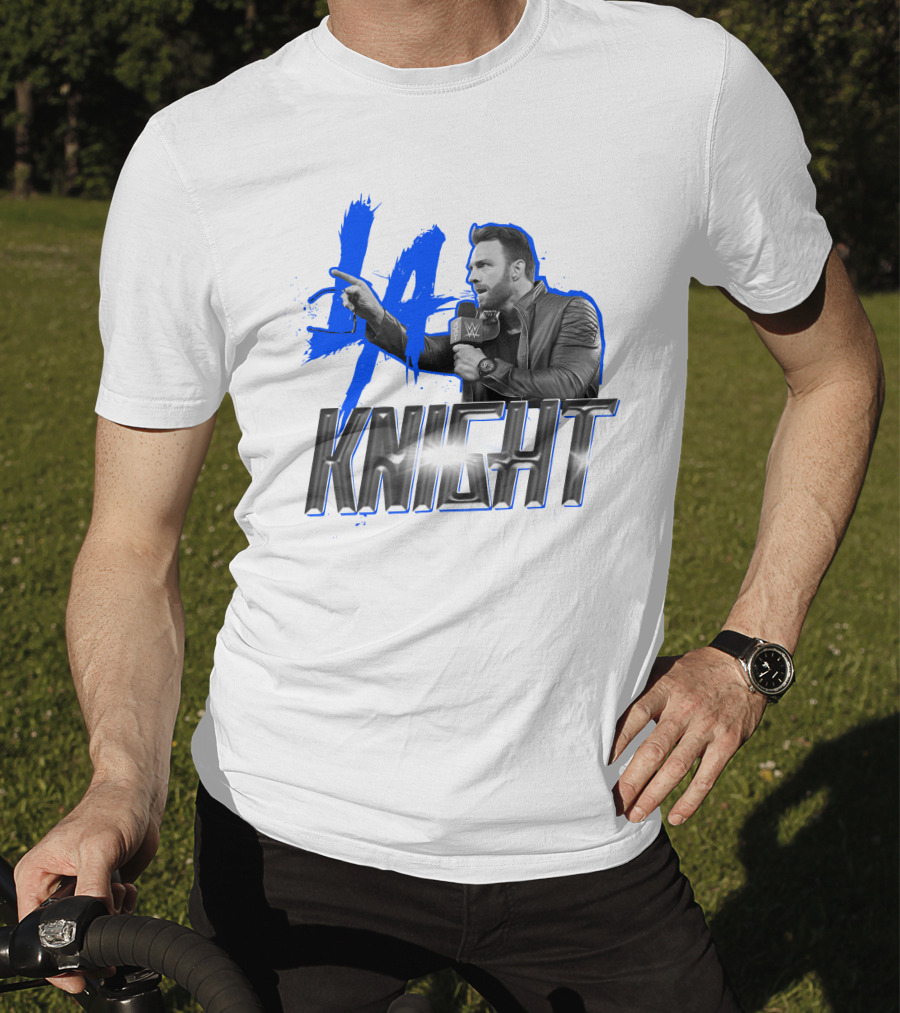 WWE LA Knight Promo With Microphone And Blue Splash T-Shirt