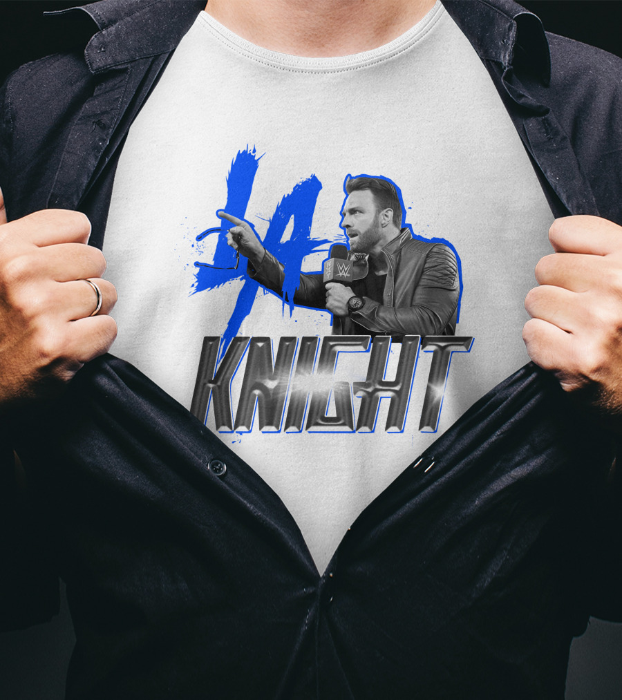 WWE LA Knight Promo With Microphone And Blue Splash T-Shirt