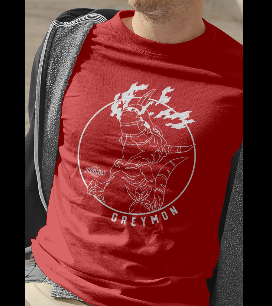 Digimon Greymon White Outline Red Circle T-Shirt
