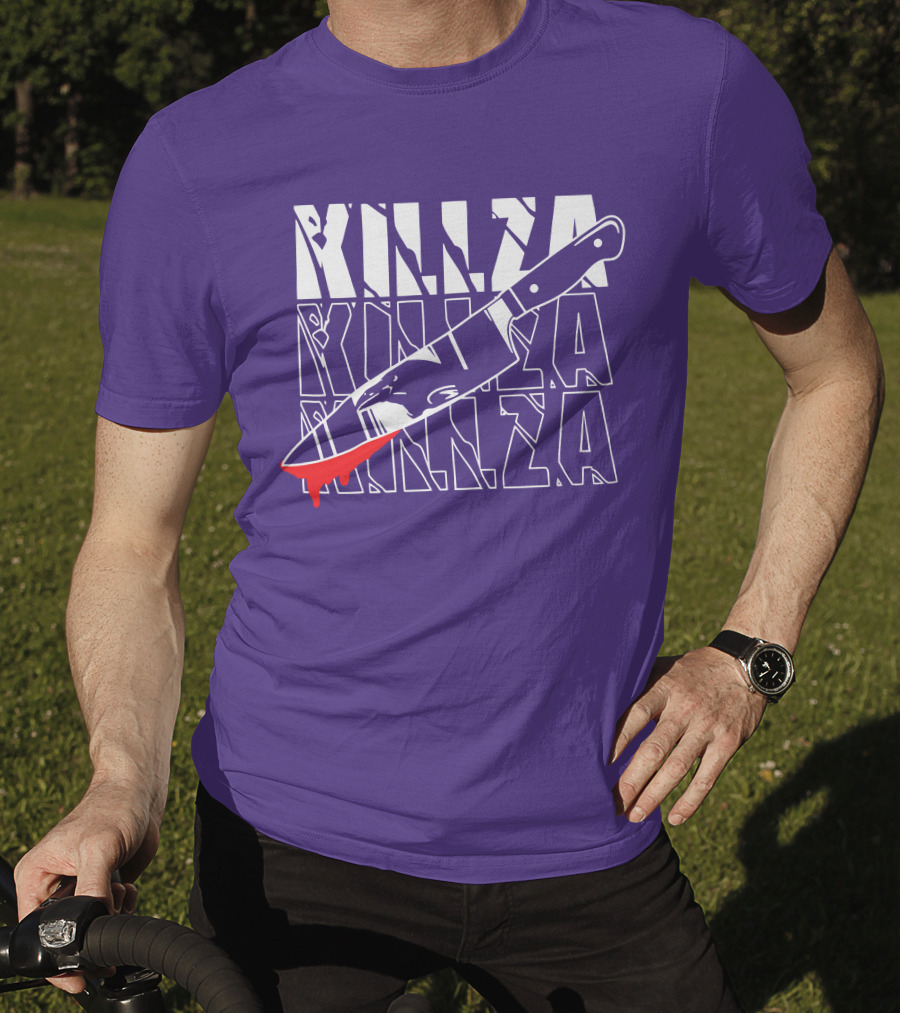 Killza Knife Graphic With Bold Repeated Text T-Shirt