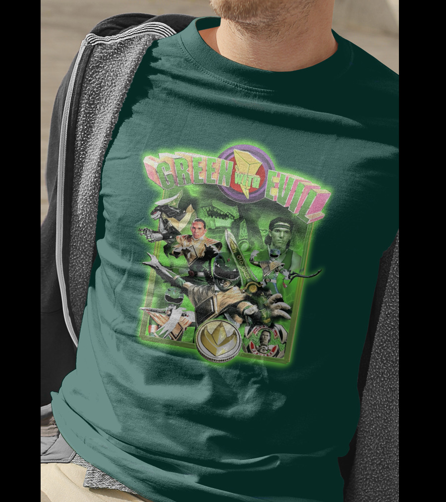 Green With Evil Mighty Morphin Power Rangers Iconic Characters And Symbols T-Shirt