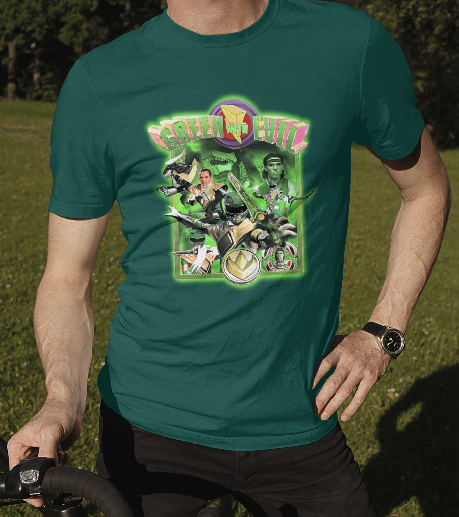 Green With Evil Mighty Morphin Power Rangers Iconic Characters And Symbols T-Shirt