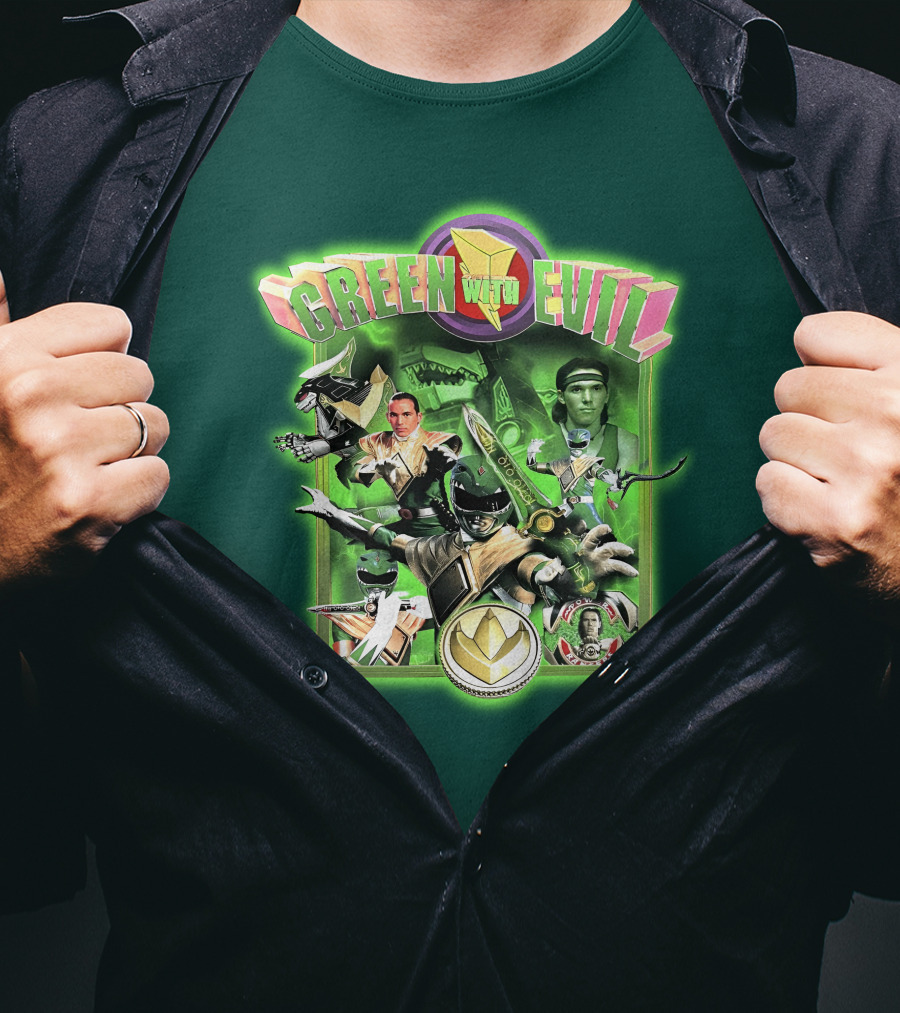 Green With Evil Mighty Morphin Power Rangers Iconic Characters And Symbols T-Shirt