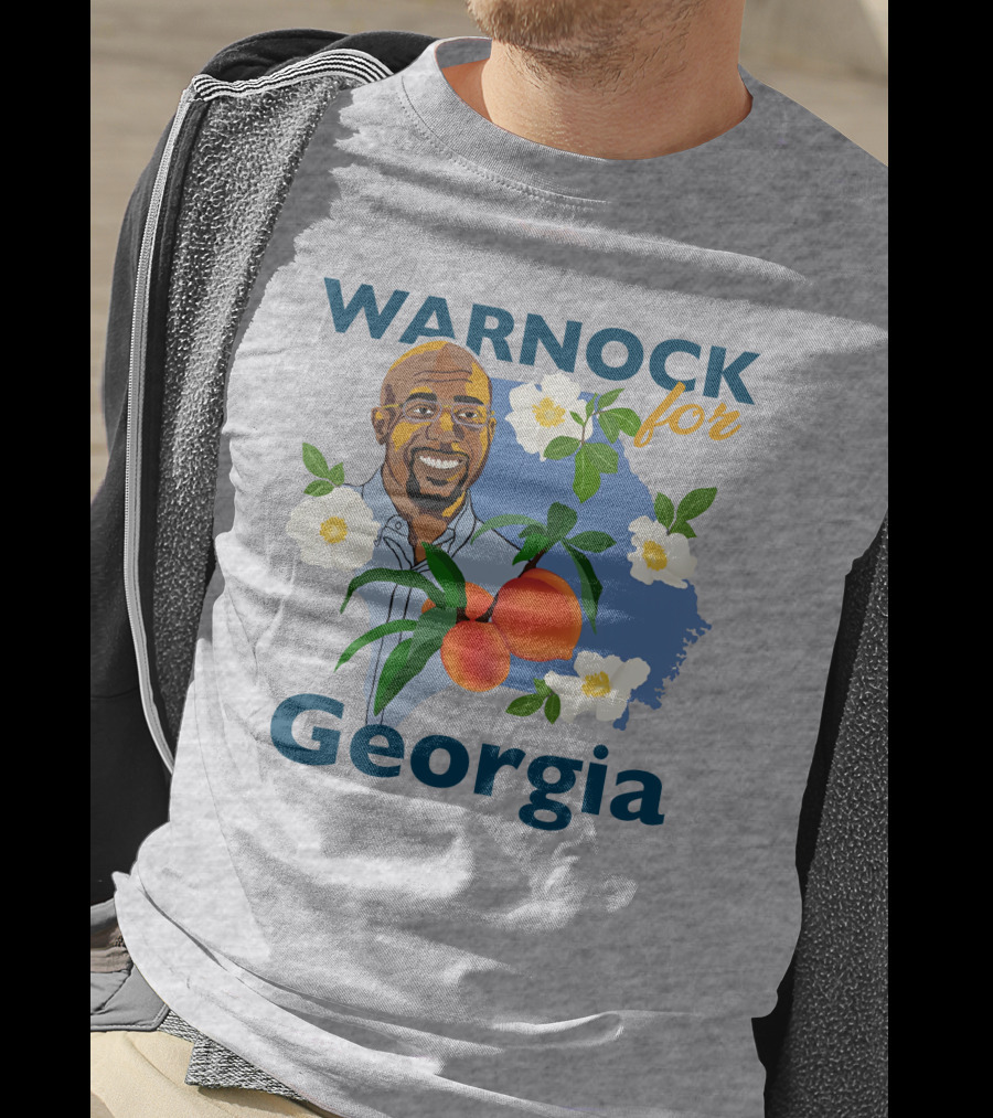 Warnock For Georgia Illustration With Flowers And Peaches T-Shirt