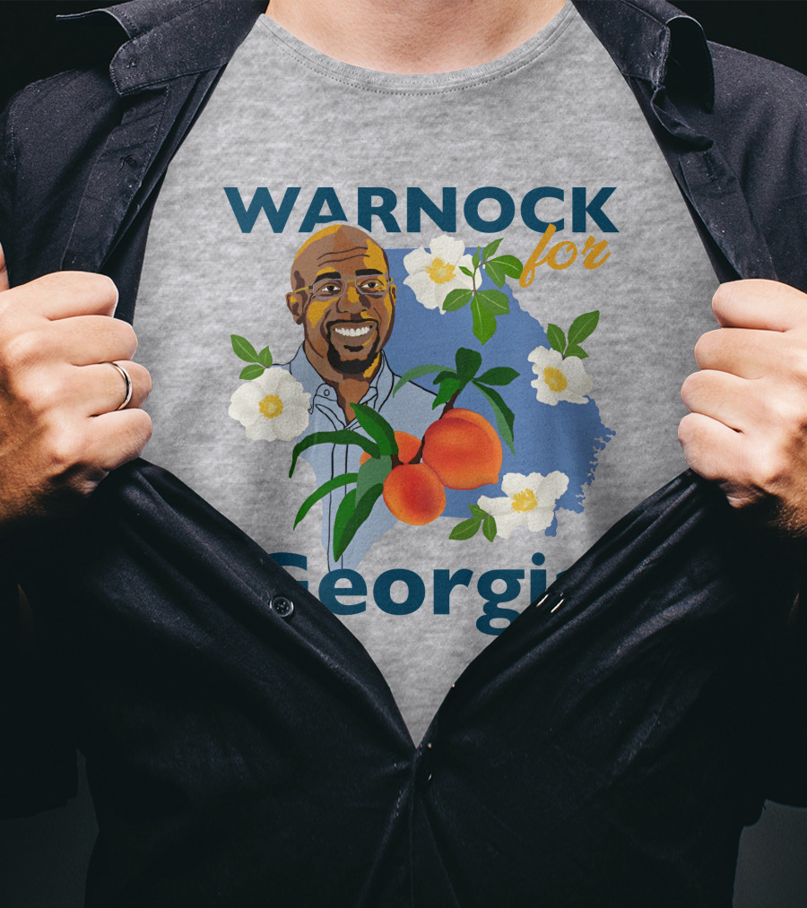 Warnock For Georgia Illustration With Flowers And Peaches T-Shirt