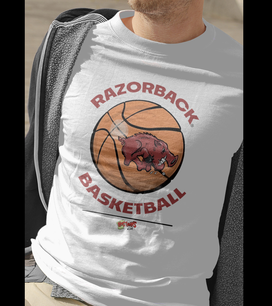 Razorback Basketball Hogtoons Basketball With Razorback Pig T-Shirt