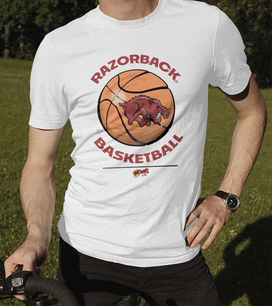 Razorback Basketball Hogtoons Basketball With Razorback Pig T-Shirt
