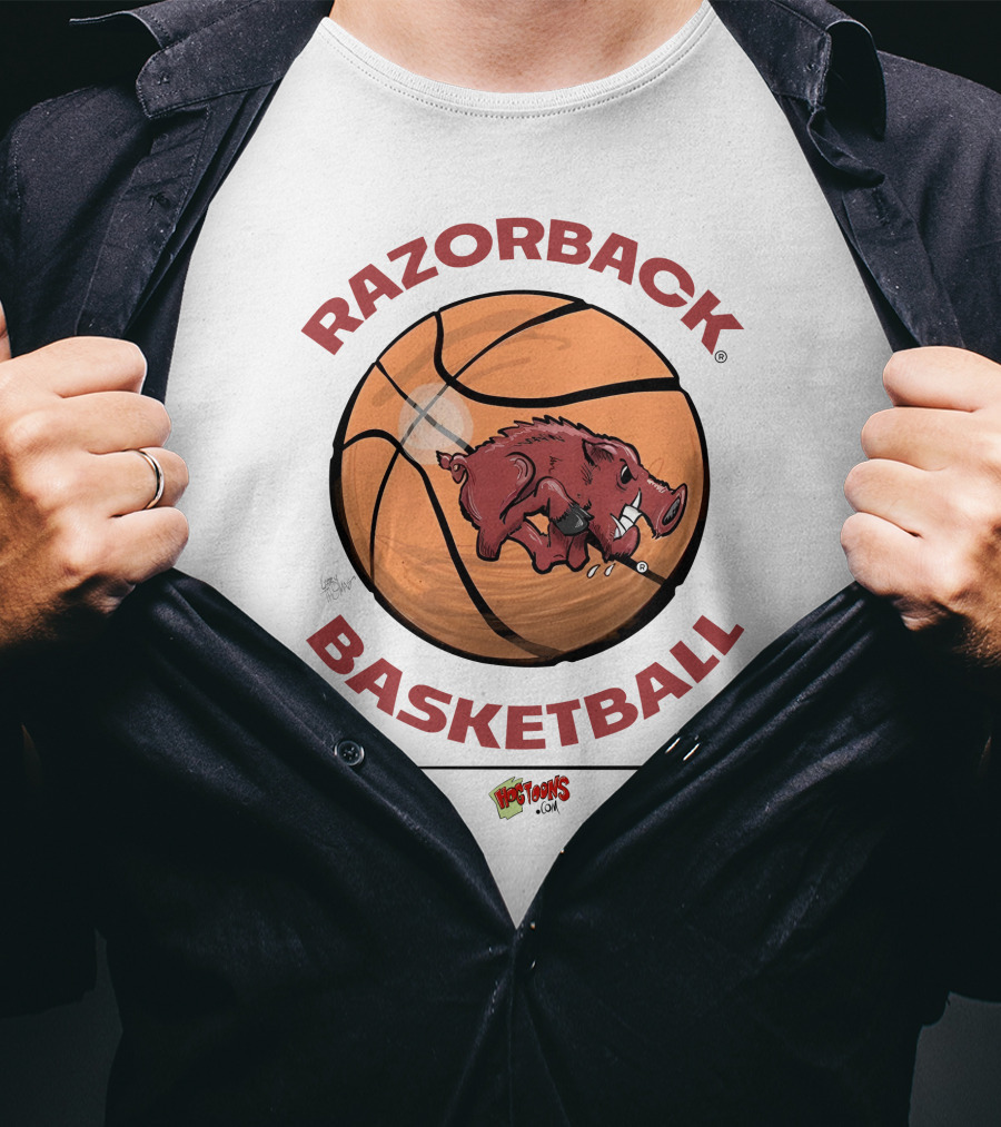 Razorback Basketball Hogtoons Basketball With Razorback Pig T-Shirt