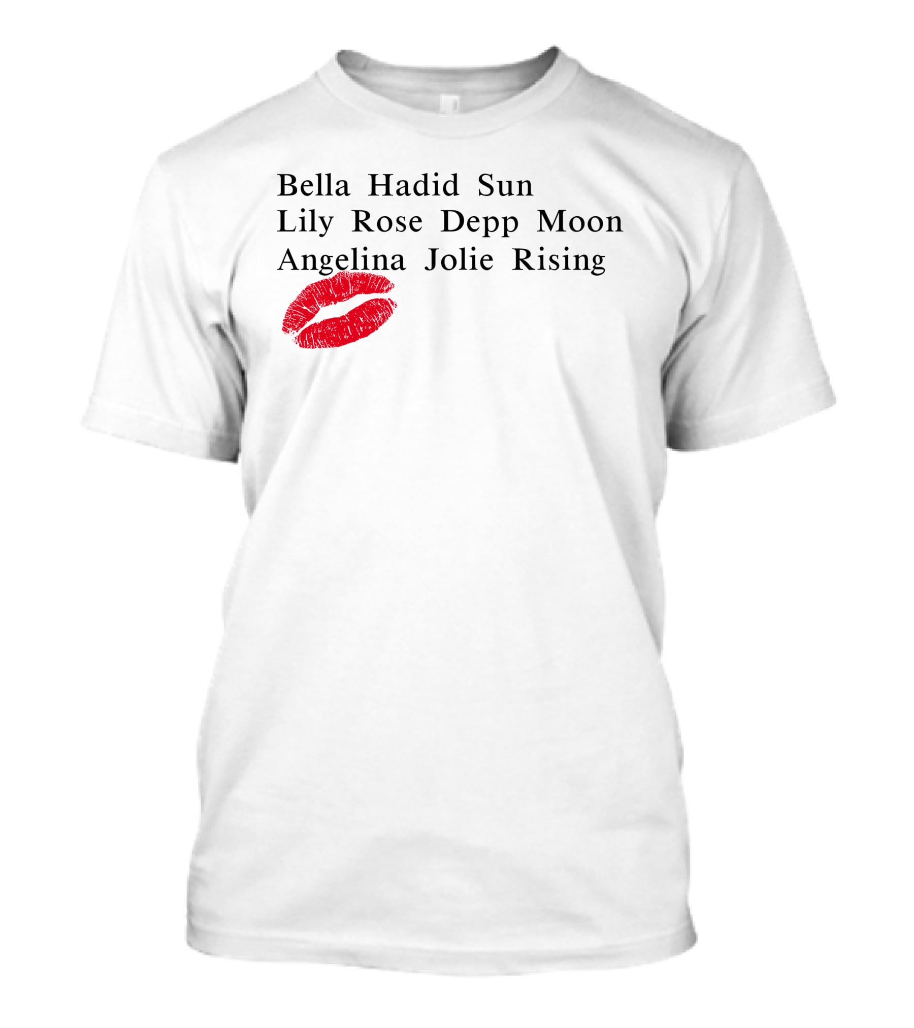 Bella Hadid Sun Lily Rose Depp Moon Angelina Jolie Rising Red Lip Print T-Shirt