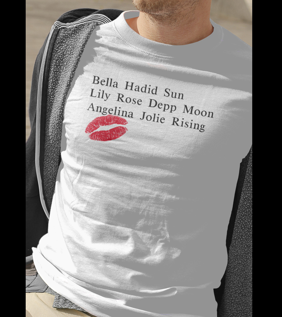 Bella Hadid Sun Lily Rose Depp Moon Angelina Jolie Rising Red Lip Print T-Shirt